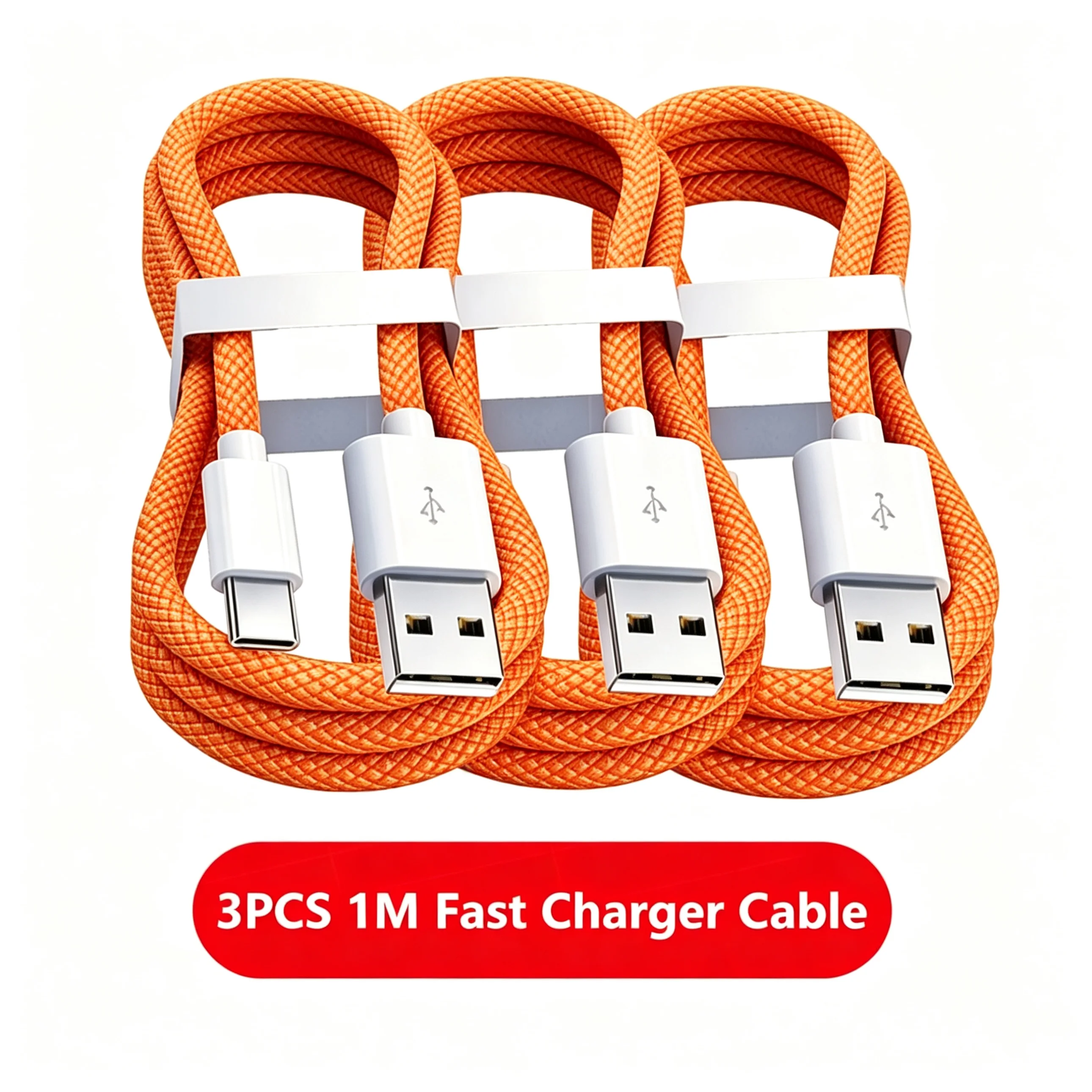 3-Pack USB A to USB C 240W Fast Charging Cables