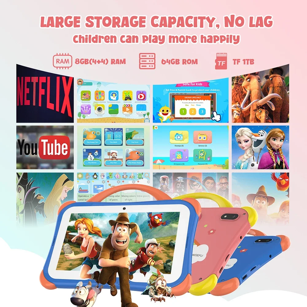 CWOWDEFU 7 어린이 태블릿 안드로이드 14 8GB 64GB Octa Core WiFi6 Google Play 어린이 태블릿 소녀 교육 선물 4000mAh 히브리어