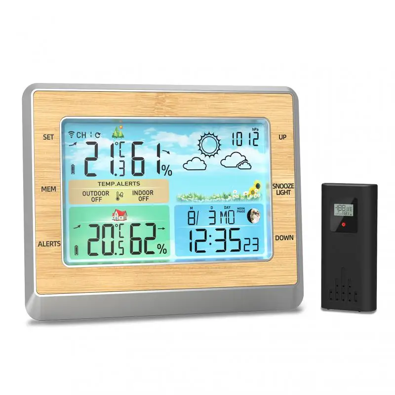 

Wireless Indoor Outdoor Thermometer EN8829A Weather Station 6 Inch Color Screen Digital Temperature Hygrometer With Transmitter