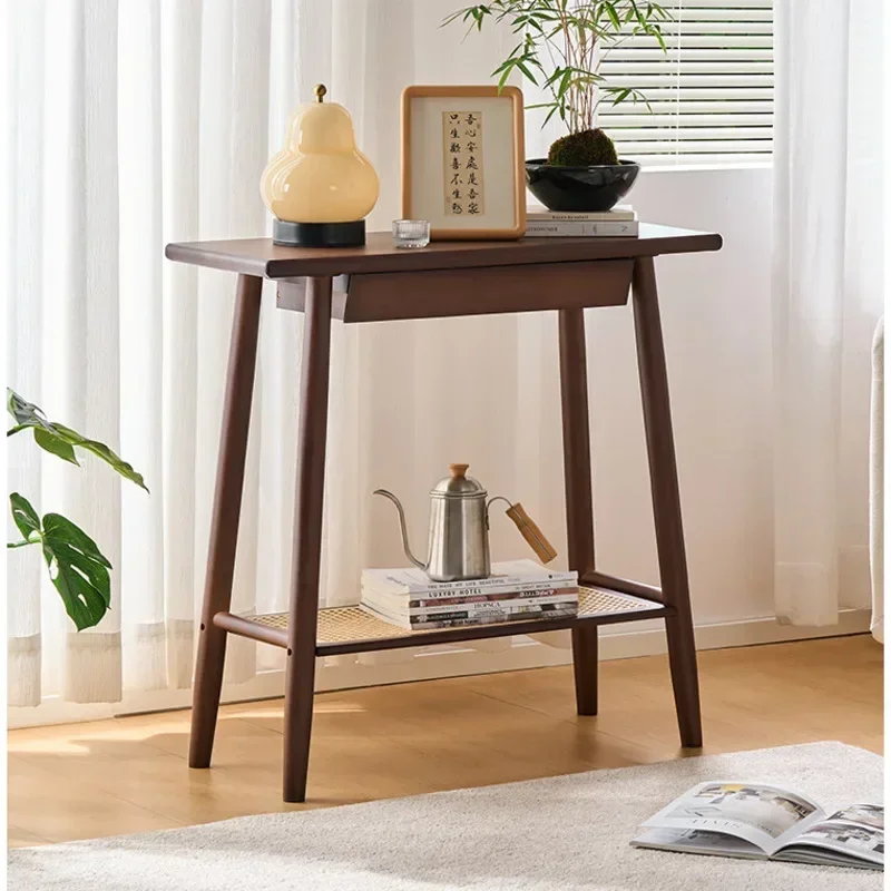 New Chinese Long Sided Table Foyer Against Wall Side Table Natural Bamboo Living Room Desk 2 Layers Structure Home Furniture