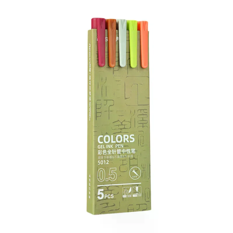 5PCS 레트로 컬러 젤 펜 세트 0.5mm 귀여운 미세 포인트 볼펜 학교 사무용품 문구