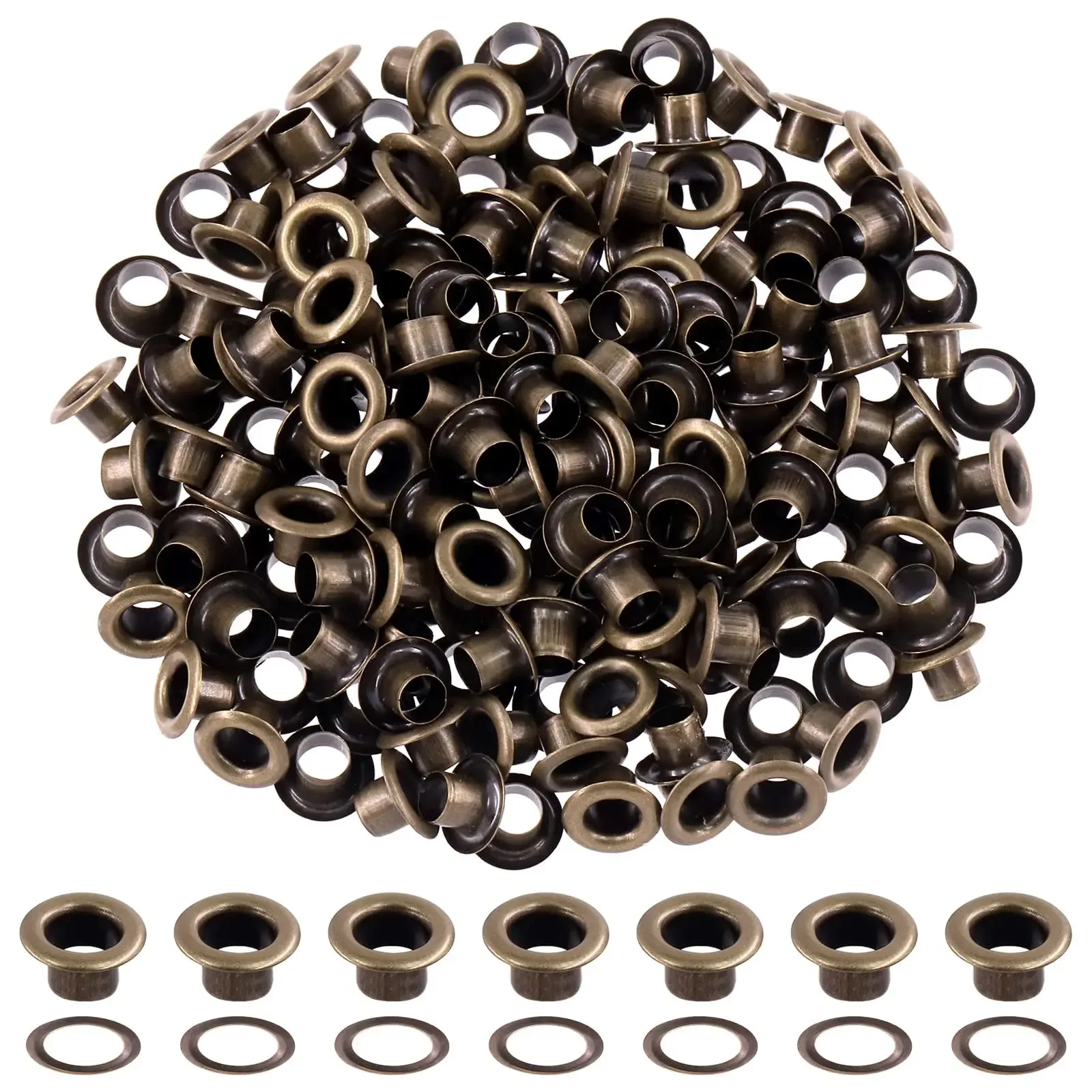 Brass 100 Sets Antique Brass Bronze Metal Grommets Eyelets with Washers for Bead Cores, Clothes, Leather, Canvas