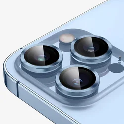 Premium Metal Camera Lens Protector with 9H Tempered Glass Cover for 15pro 15proMax(3pcs (Sky blue)