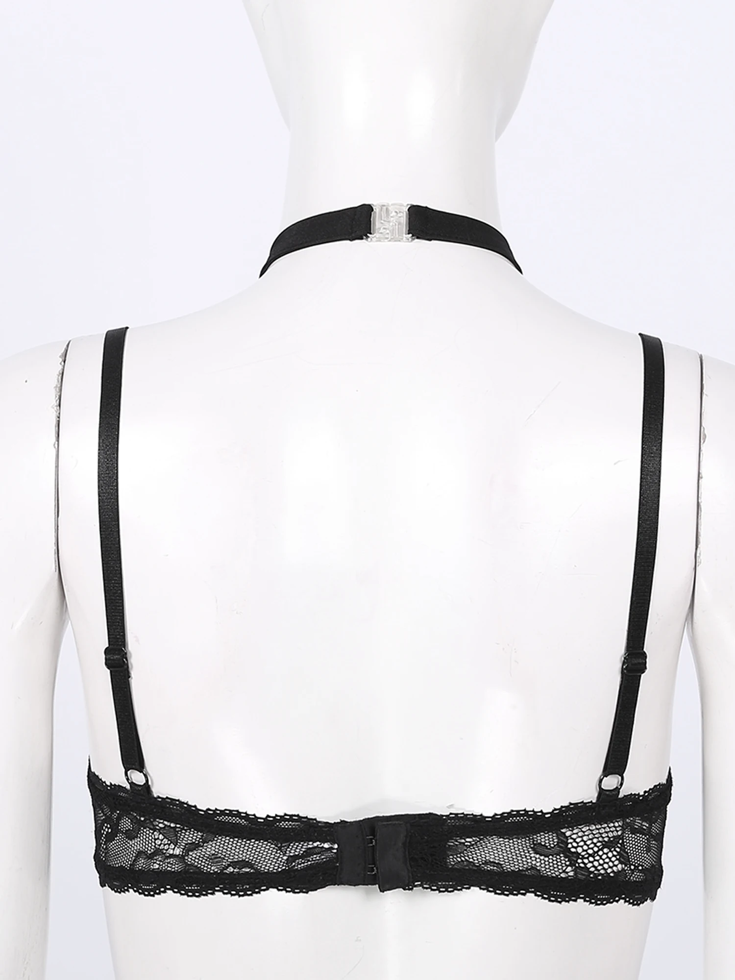Women Bra Erotic Lingerie Womens Sexy Open Cups Underwire Bra Sheer Soft Lace Halter Neck Brassiere Exotic Exposed Nipples Chest Brace Lingerie Nightwear