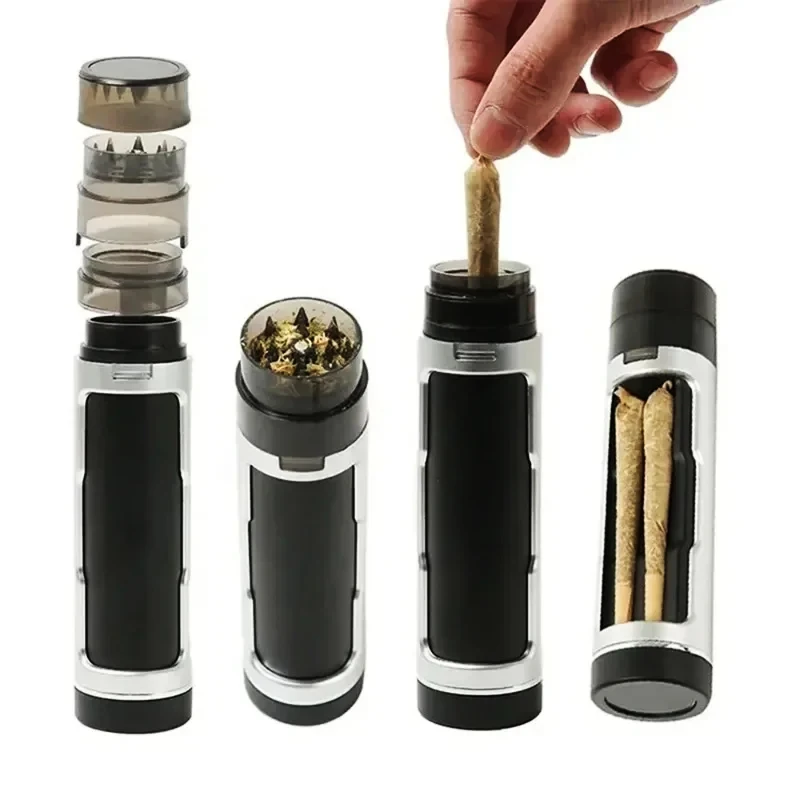 3 in1 Plastic Herb Grass Grinder Roll Paper Filling Machine Grinders with Horn Tube Tobacco Box for Smoking Supplies