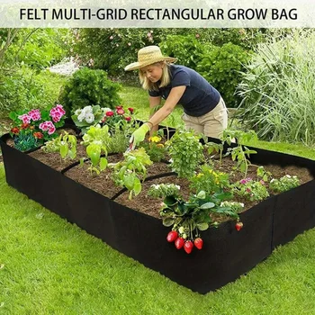 Felt Fabric Raised Garden Bed, 8-Grid Portable Rectangle Grow Bag, Reusable Vegetable Planter Box for Indoor & Outdoor Gardening
