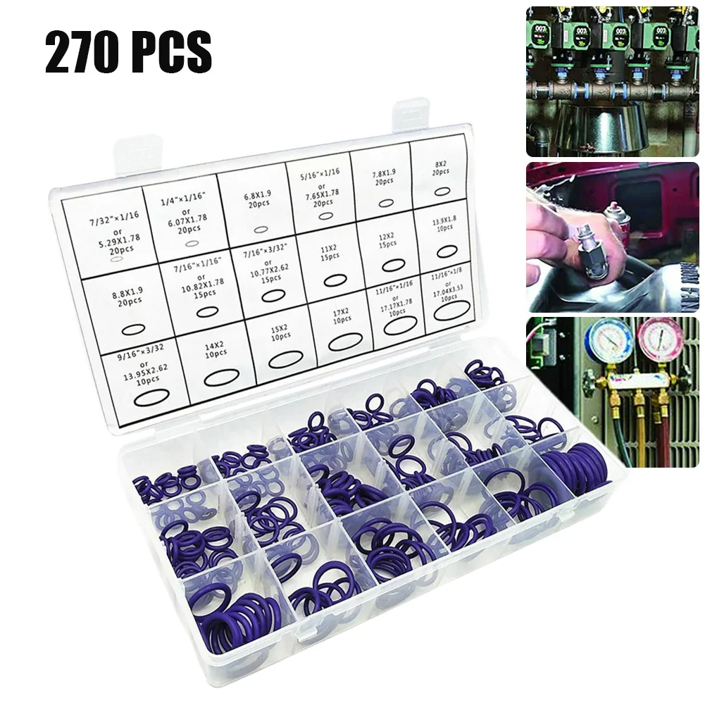 

Air Conditioning Part O-Ring Washer Repair Kit 18 Size 270PCS High-temperature Resistant Repair Kit Rubber Seal Set