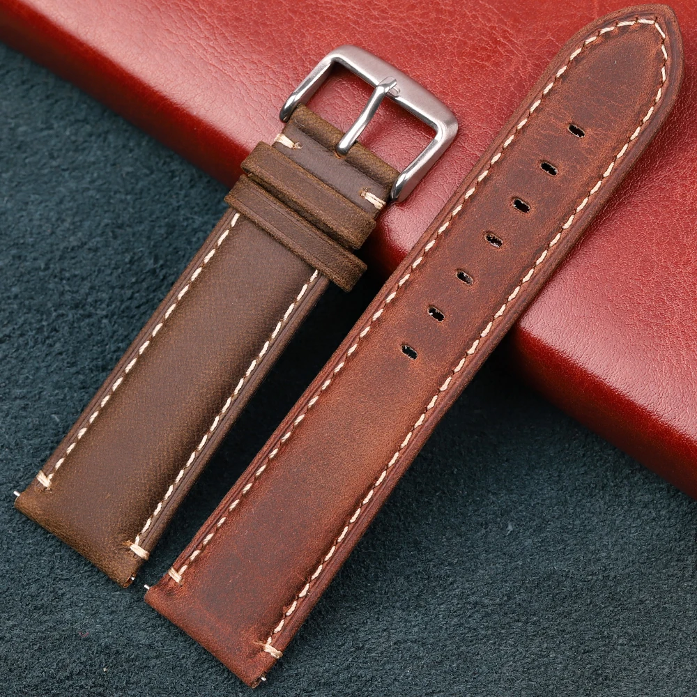 Premium Matte Cowhide Leather Watch Strap with Quick Release and Steel Buckle