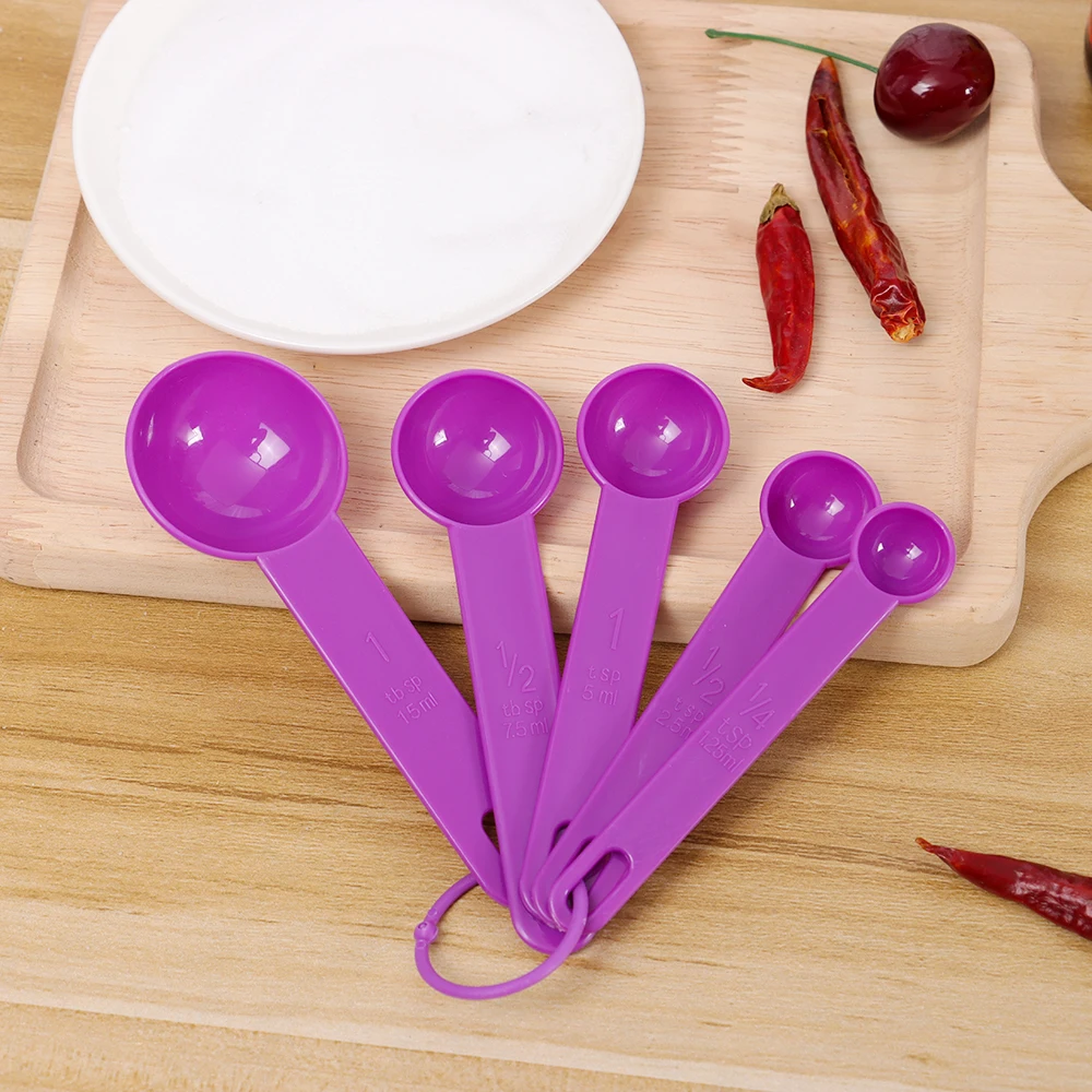 5Pcs Multi Purpose Measuring Spoon 1.25ml 2.5ml 5ml 7.5ml 15ml Measuring Spoon with Plastic Handle Kitchen Baking Cooking Gadget