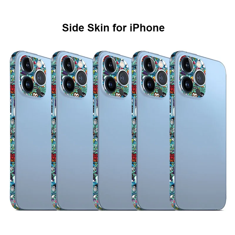 

Cartoon Side Decal Skin for iPhone 14 13 12 Pro Max Frame Screen Protector 3M Wrap Colorful Border Cover Camera Logo Sticker
