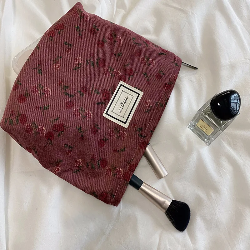 makeup bag Corduroy Retro Leopard Pattern Makeup Bag Lipstick Hand in Hand with Bag Carry Washing and Storage for Women