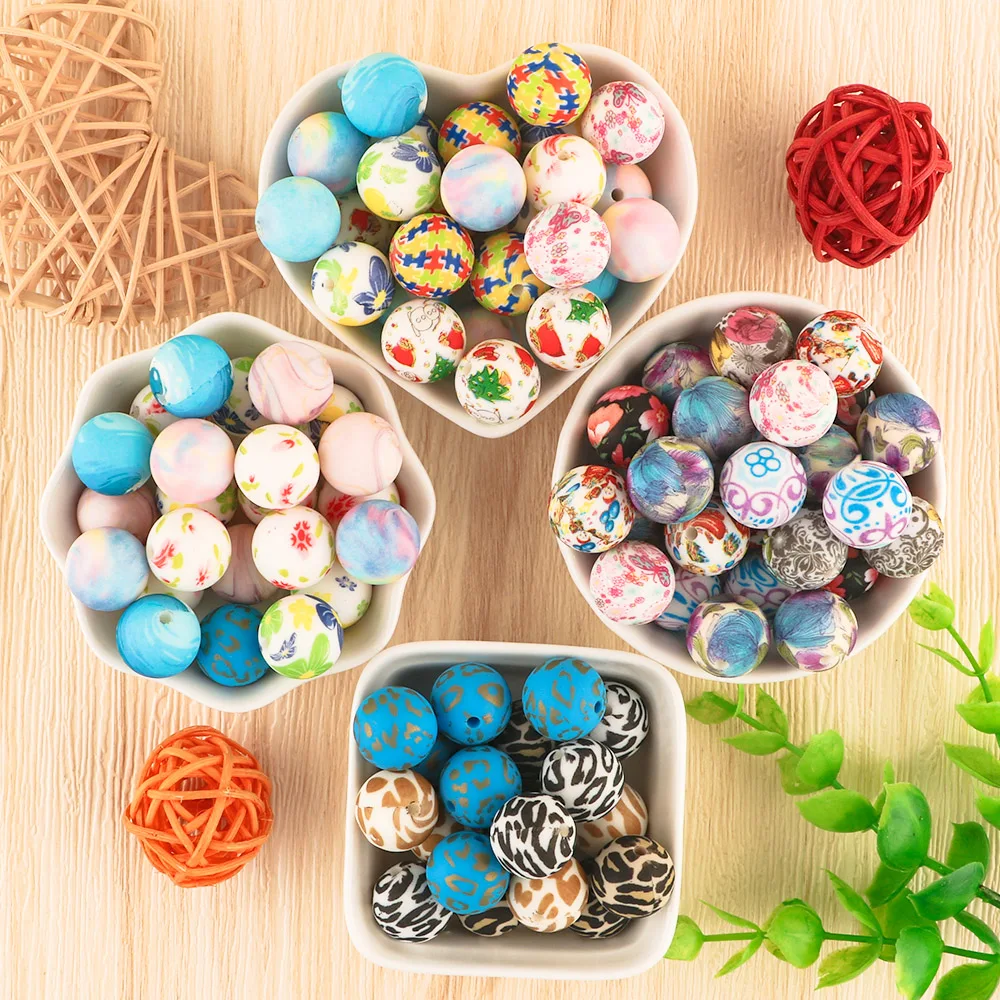 100Pcs/Lot 15mm Silicone Leopard Beads For Jewelry Making Round Printed Beads DIY Pacifier Chain Bracelet Necklace Accessories