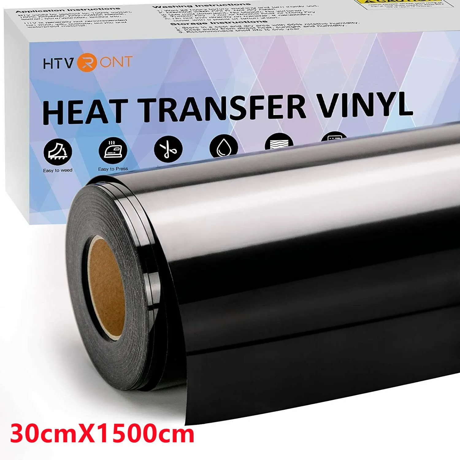 HTVRONT 12"X50ft/30x1500cm Heat Transfer Vinyl Roll for T-shirt Stickers Craft Iron on DIY HTV Film For Printing Clothing