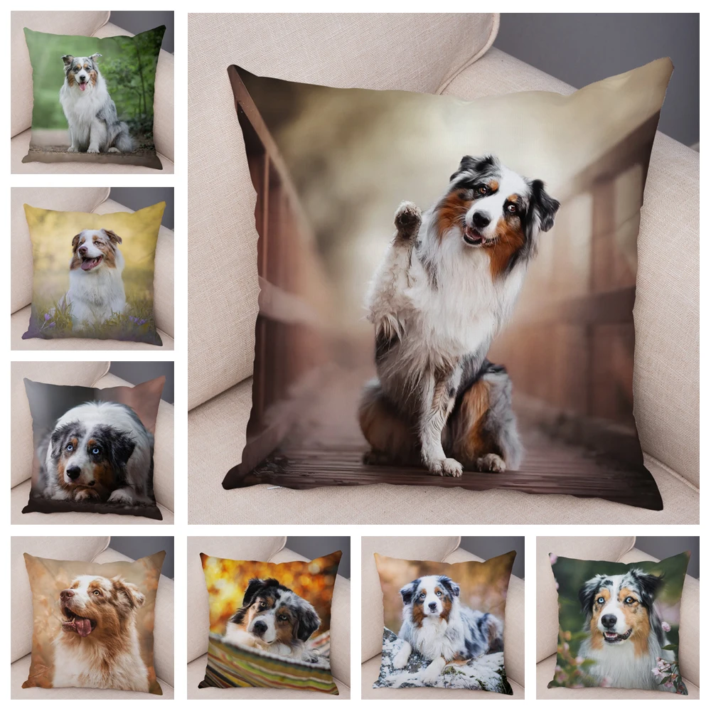 

Sofa Home Kids Room Pillowcase Cute Australian Shepherd Pillowcase Decoration Pet Animal Cushion