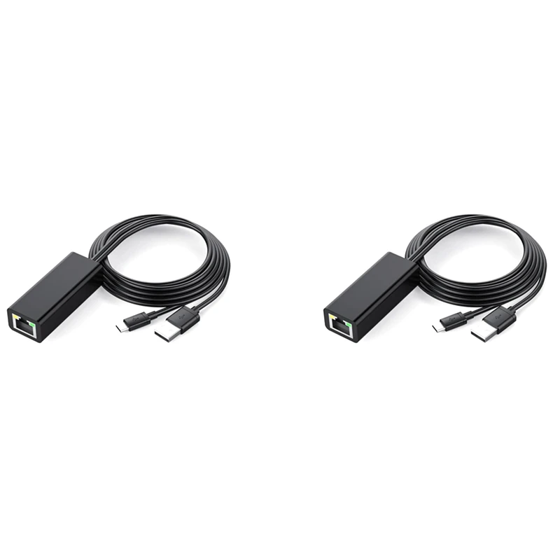 

2X Ethernet-адаптер с кабелем питания для ТВ-приставки (2-го поколения),4K-Stick,TV Square,Micro-USB к RJ45 проводному LAN-адаптеру, черный