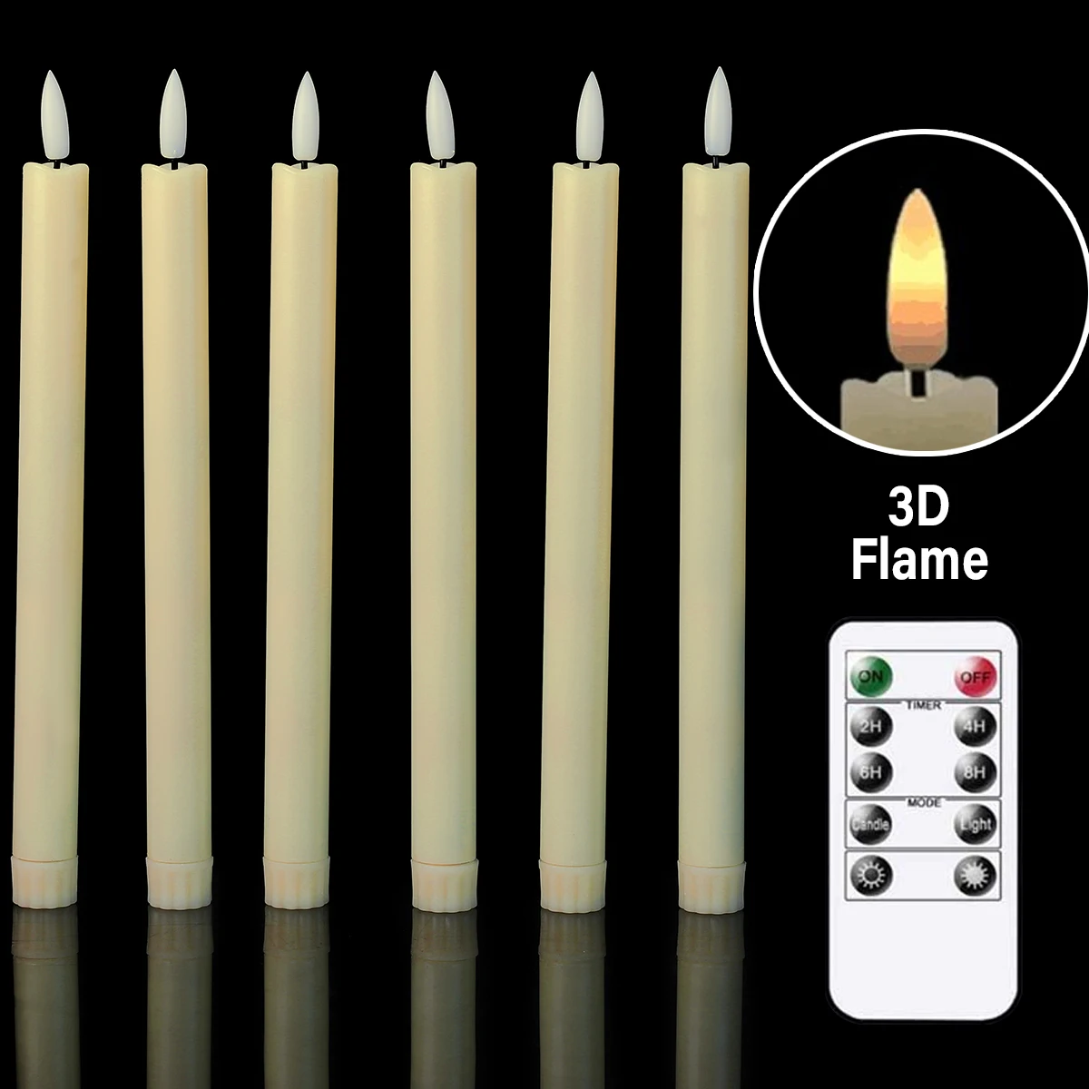 

Pack of 6 Black LED Decorative Candles,6.5 inch/10 inch Battery Operated Flameless Short LED Taper Candles For Wedding Christmas