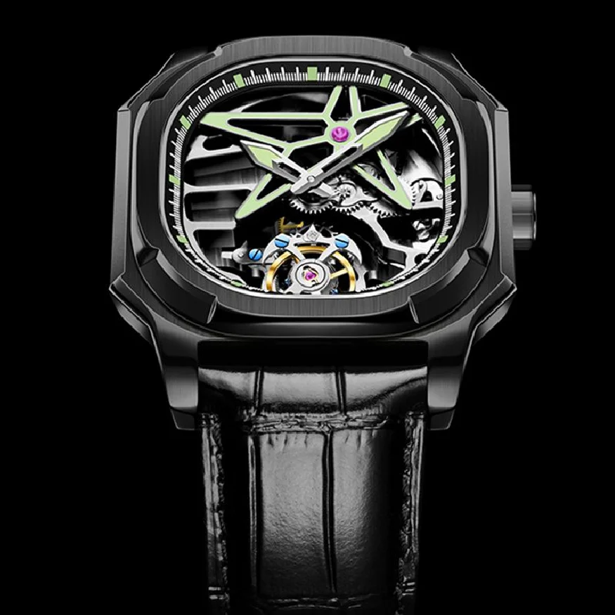 

AESOP Natural Diamond Mens Tourbillon Mechanical Sports Waterproof Wrist Watches Skeleton Luxury Watch for Men Brand Movement A