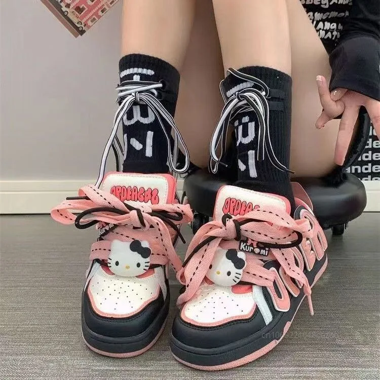 Sanrio Hello Kitty New Thick Soled Casual Shoes Korean Version Trend Versatile Board Shoes Y2k Sweet Cool Girl Dopamine Sneakers 3