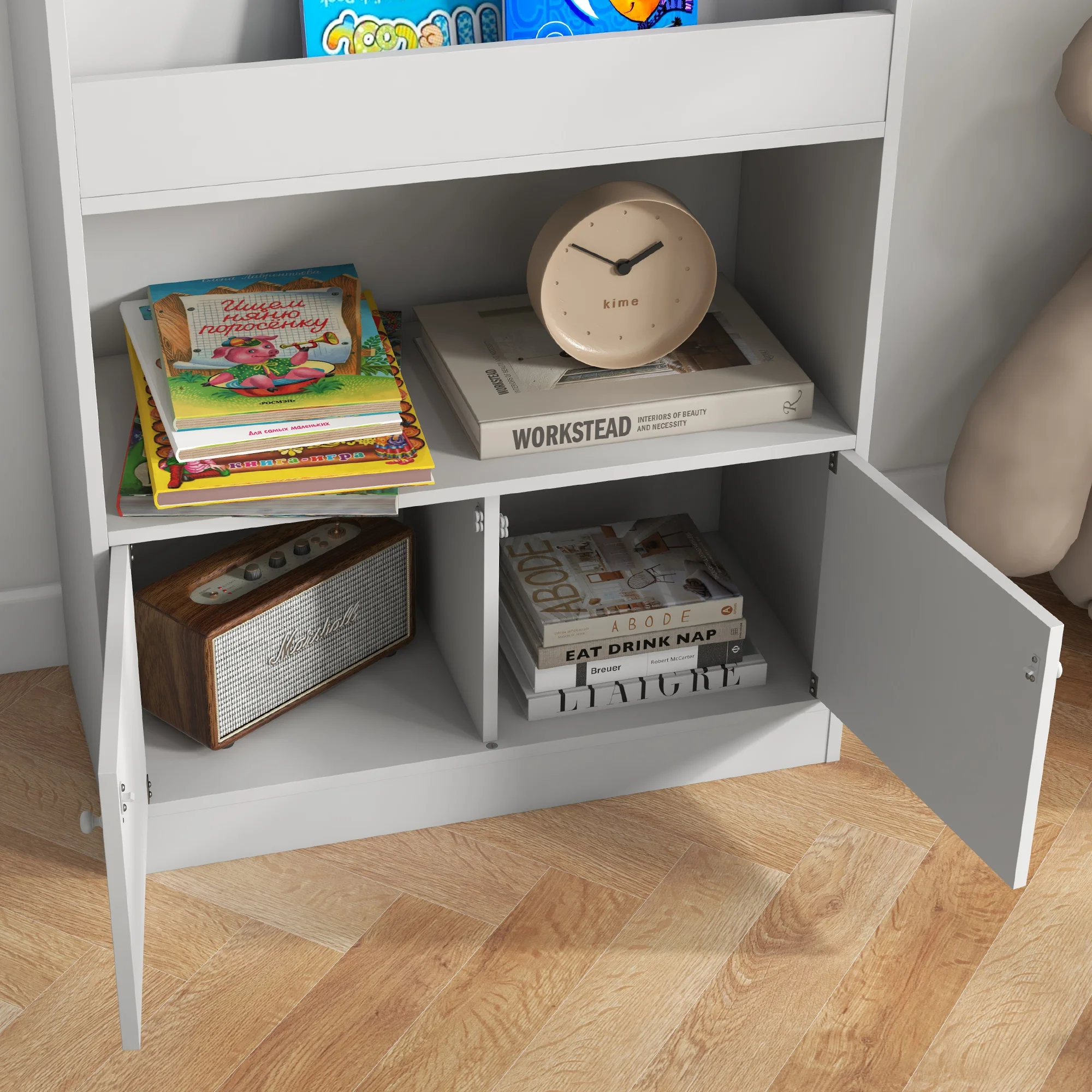 Toy Storage Cabinet, Kids Bookcase Childrens Bookshelf, Gray 6