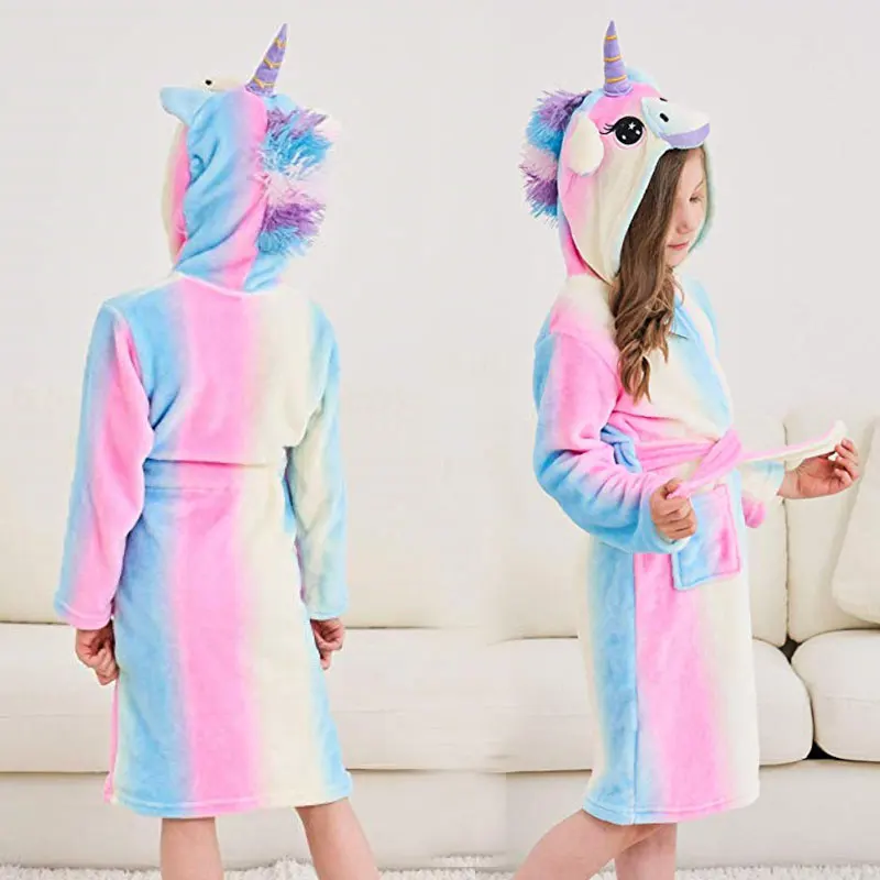 Animal Bathrobes for Girls Children's Pajamas Flannel Winter Boys Unicorn Robes Kids Home Clothing Baby Girl Warm Soft Nightgown kids pajamas set flannel pajamas child bathrobe kids robe
