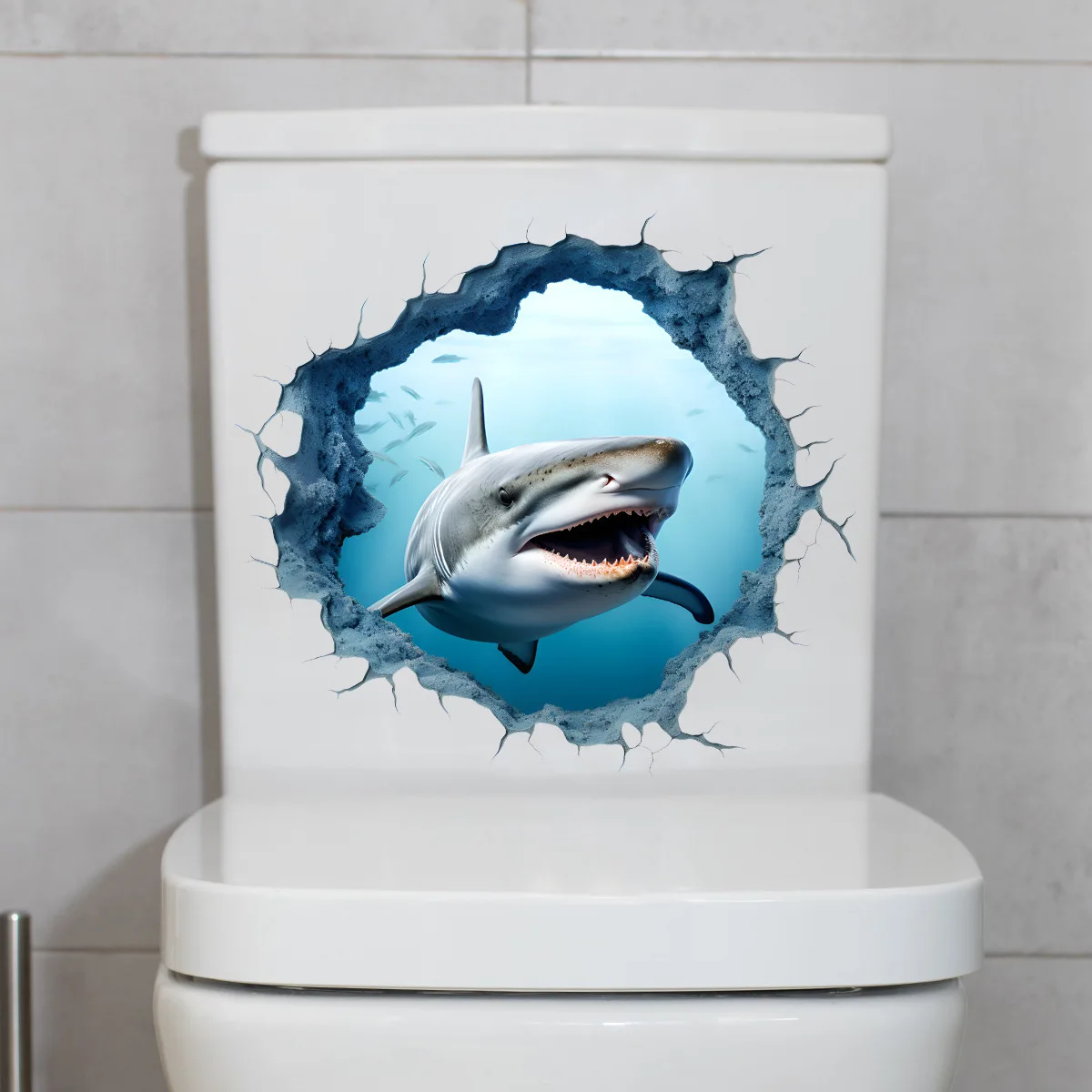 3D Hole Breaking Shark Toilet Stickers Removable Toilet Lid Wc Decoration Self-Adhesive Glass Vinyl Decals Bathroom Accessories