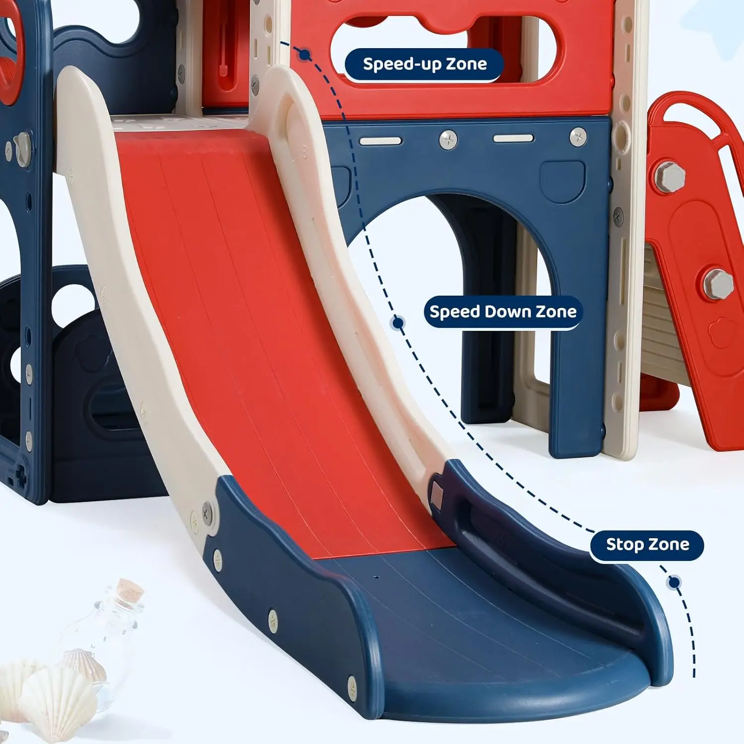 8-in-1 Large Toddler Slide, L-Shaped Kids Slide Long Slope, Baby Climber Slide Playset Enclosed Steps,Telescope,Basketball Hoop 3