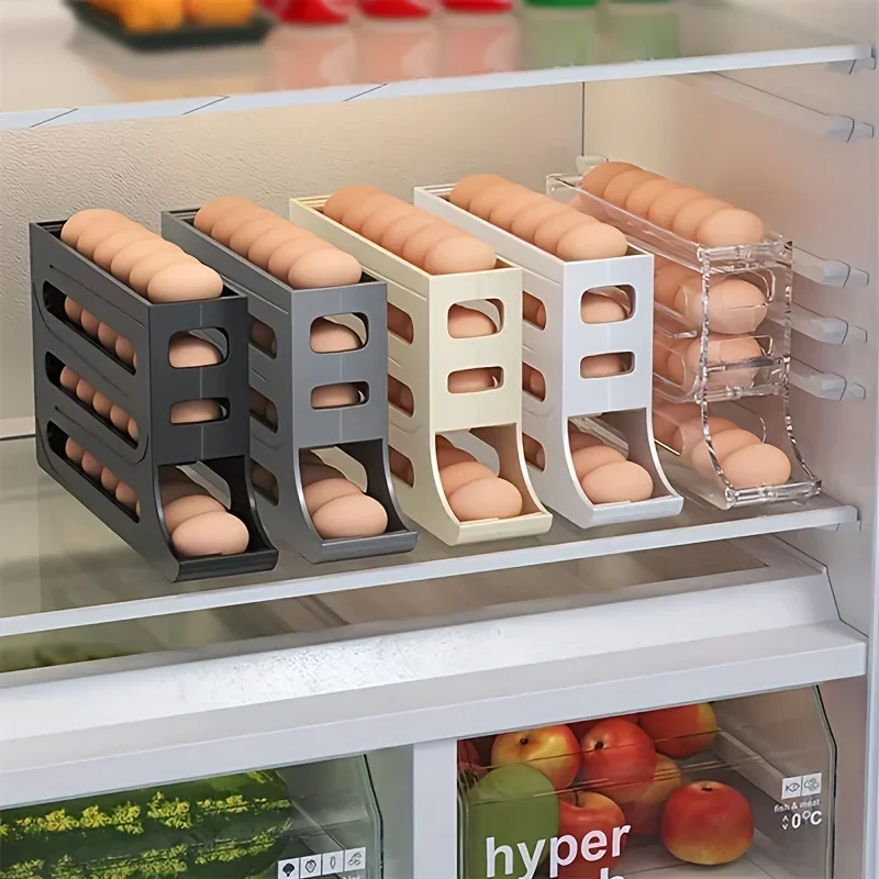 1pc Egg Basket Multifunctional Automatic Egg Rolling Rack Large Capacity Refrigerator Special Storage Box