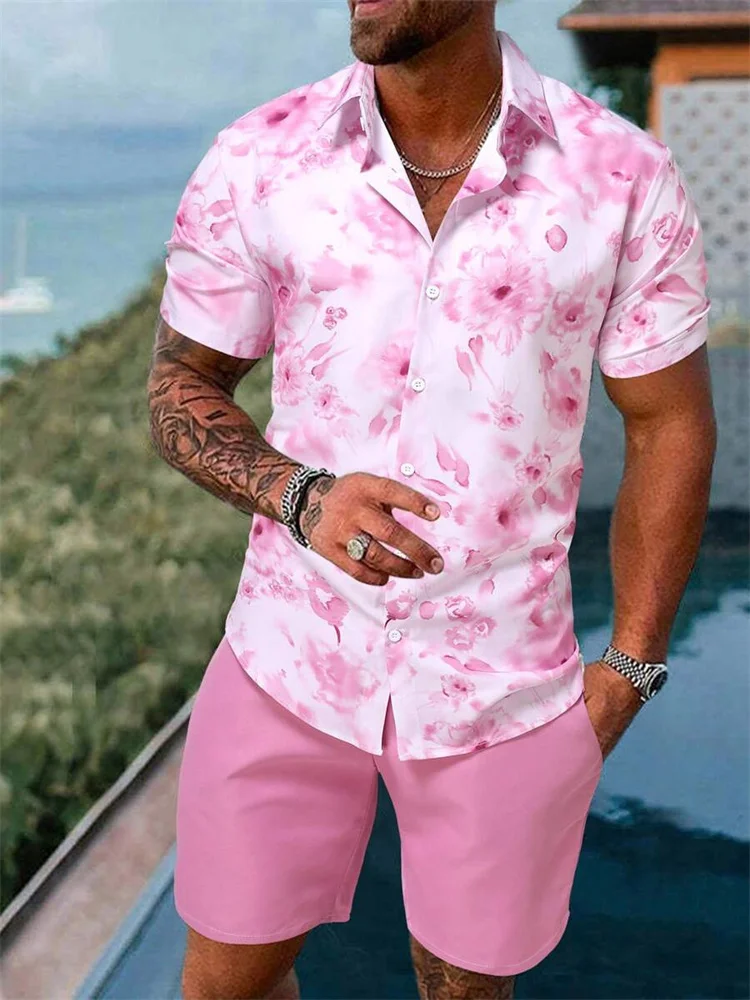 3D Plaid Print Men's Short-sleeved Shirt And Shorts Set Summer Daily Short-sleeved Shirt Outdoor Beach Men's Casual Shorts 4
