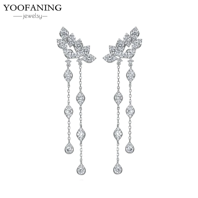 YUXINTOME 1 PC 925 en argent Sterling aiguille d'oreille coloré Zircon chaîne gland boucles d'oreilles pour les femmes deux trous boucle d'oreille bijoux A45