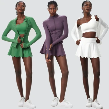 3 pezzi set fitness yoga donna tinta unita palestra tuta da corsa traspirante abbigliamento sportivo ad asciugatura rapida gonna da tennis femminile abbigliamento da allenamento 1