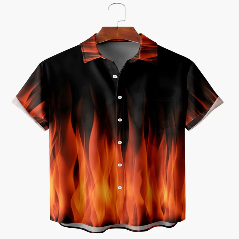 Halloween Fire Short Sleeve Print Hawaiian Shirt 3D Printed Hawaiian Shirt for Men and Women Casual Shirt Unisex