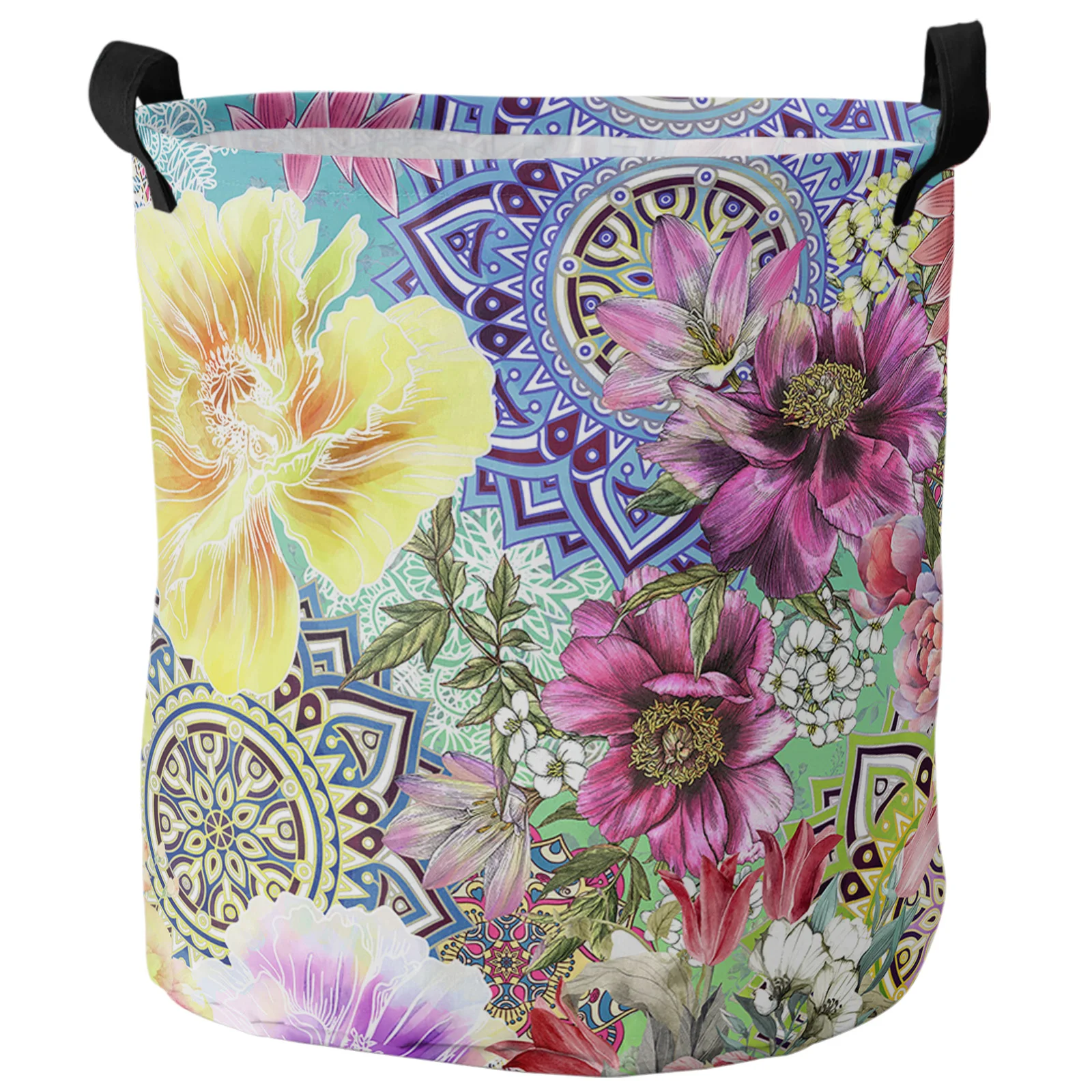 보헤미안 만다라 꽃 모란 더러운 세탁 바구니 목욕 방수 의류 정리 접이식 바구니, 세탁 바구니 보관 바구니