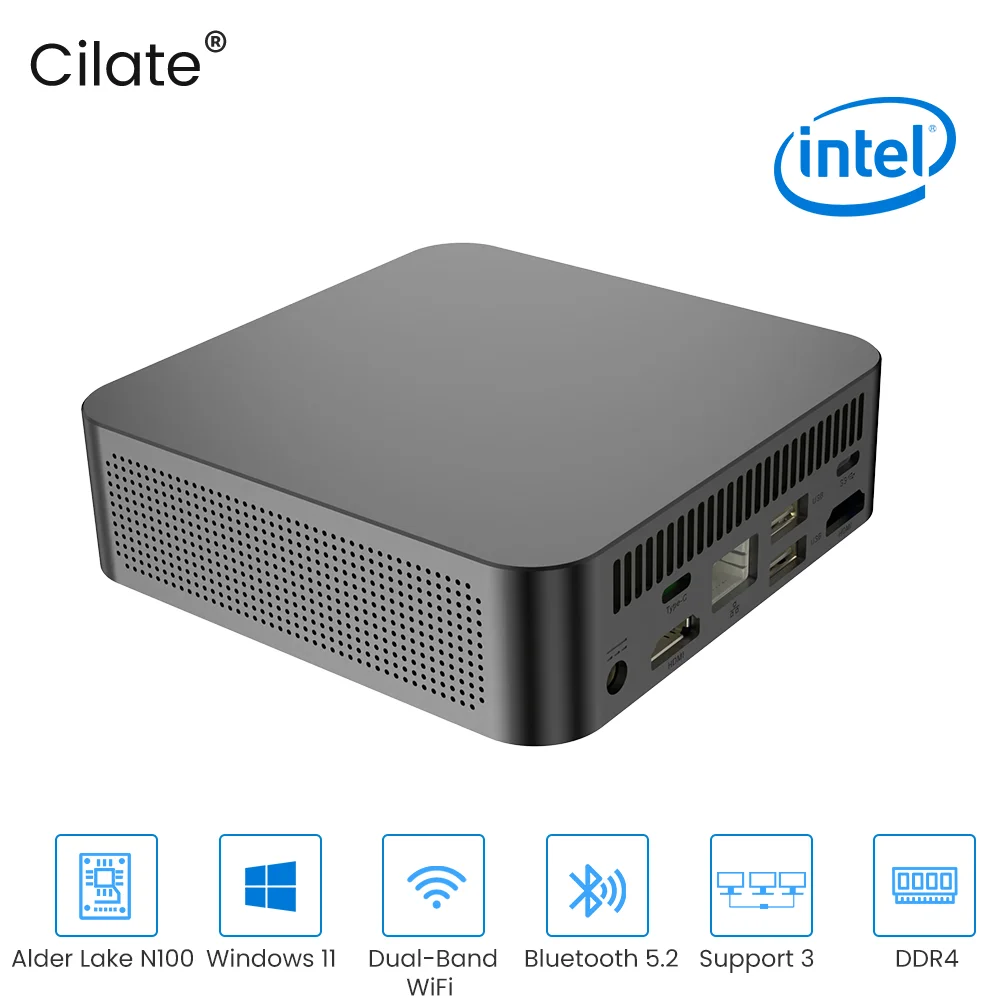 Cilate M610 Mini Pc Intel Alder Lake N100 Windows 11 Pro Mini Pc Gaming Ddr4 16Gb Ram 512Gb Ssd Nvme M2 Wifi5 Bt4 Intel Windows