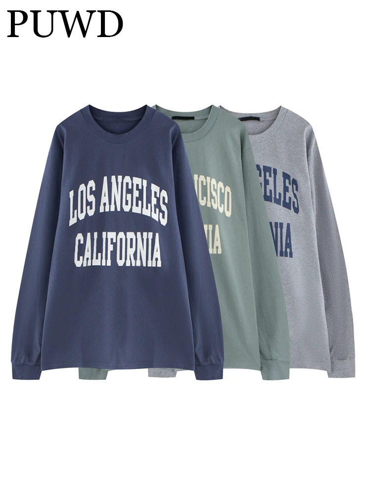 

Футболка PUWD женская с принтом алфавита, модный Свободный Топ в американском стиле ретро, повседневный уличный Топ с длинным рукавом, весна 2022