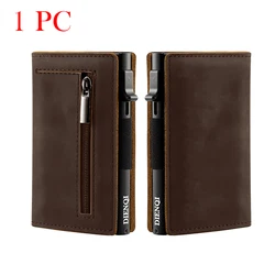Magnetic RFID Blocking Genuine Leather Wallet with Pop - Up Aluminum Card Holder - Elegant Black Accessory (Coffee)