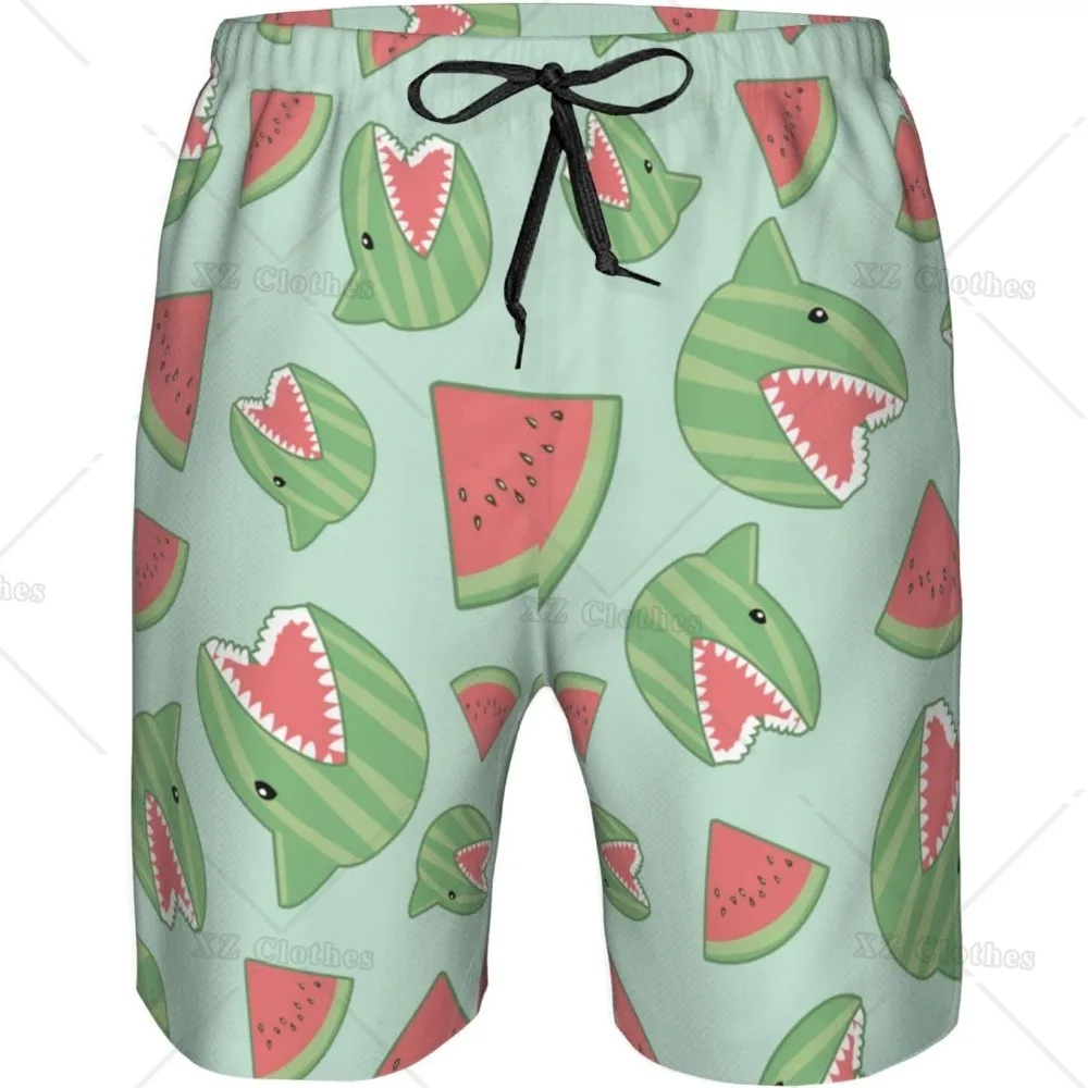 

Men's Funny Shark Watermelon Print Swim Trunks Beach Board Shorts Bathing Suit Swimwear with Mesh Lined and Side Pockets