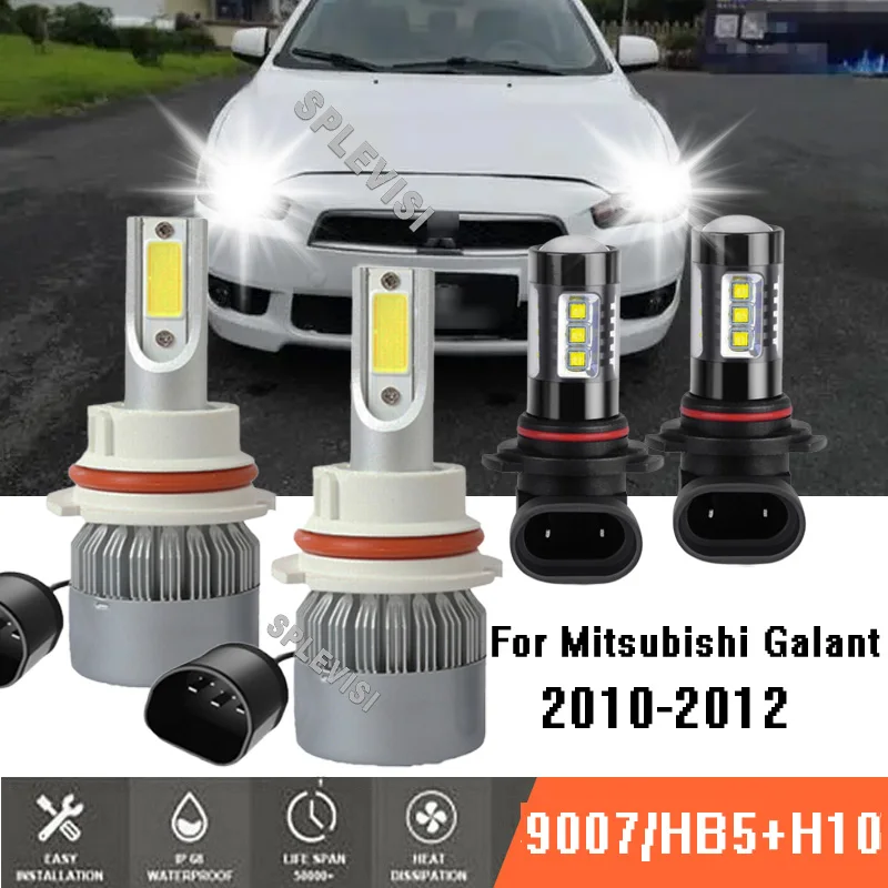 

4x HB5/9007 LED Headlight Bulb Hi/Low Beam+9145/H10 Fog Lights 6000K White Kit for Mitsubishi Galant 2010 2011 2012