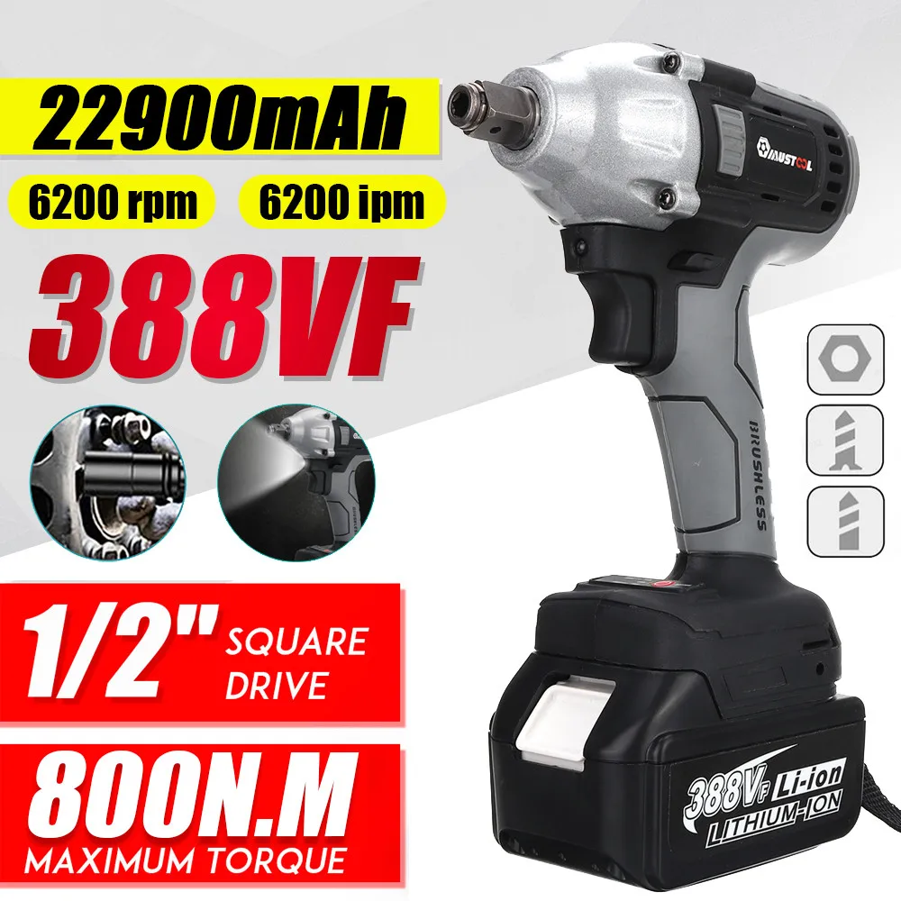 

388VF 880N.m Brushless Cordless Impact Wrench Lithium-ion Battery 1/2 Inch Electric Wrench Power Tools for Makita 18V Battery