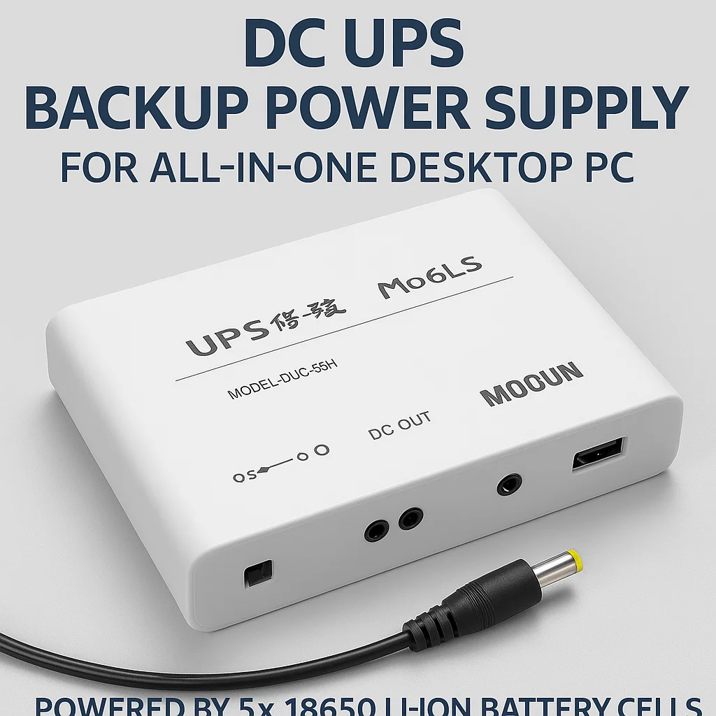 Awaryjne zasilanie DC UPS 19V/20V |   Zapasowe zasilanie bateriami 5x18650 |   Dla komputerów AIO / Mini PC |   Bezpieczne i przenośne użycie