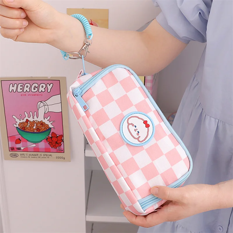 Kawaii Pencil Case Cute Pencil Bag Large Capacity Stationery Grid Pencil  Cases Pencil Pouch for Student boys girls - AliExpress