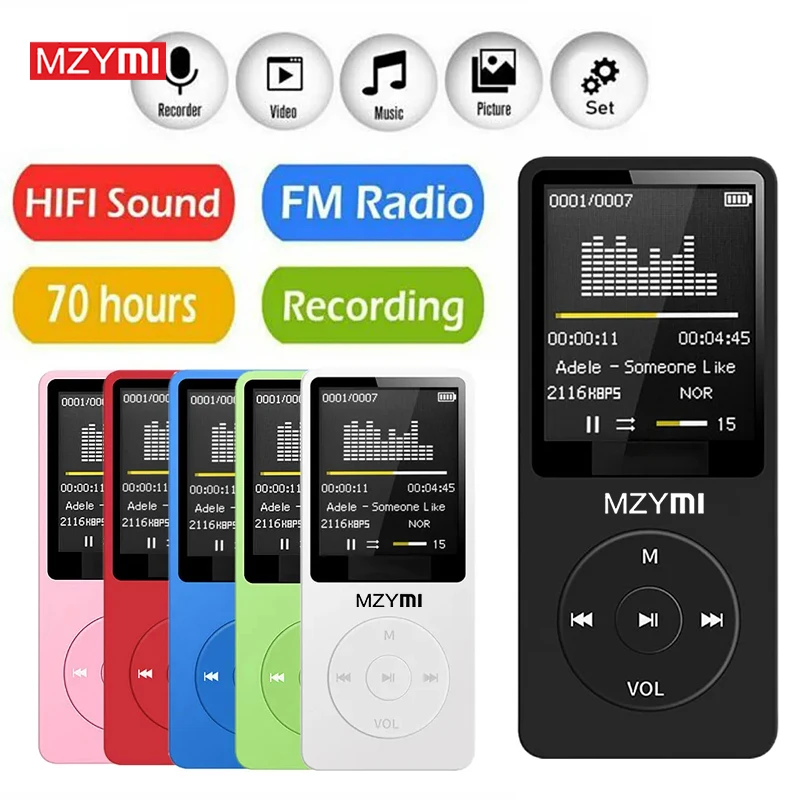 MZYMI MP3 MP4 Player HiFi Lossless Portable Digital Screen Music Recorder FM Radio Voice 16GB Micro Memory TF Card mp4 player,music player
