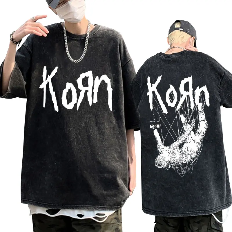 

Футболка с принтом рок-группы Korn для мужчин и женщин, Готическая уличная одежда, вареная Винтажная Футболка оверсайз с коротким рукавом, стирка для мужчин