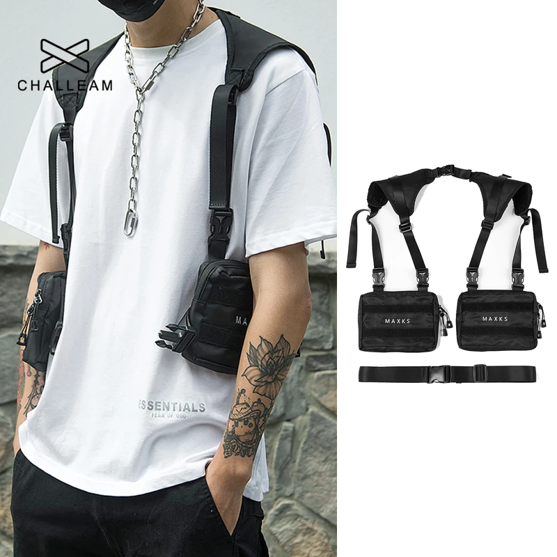 esfuerzo Tomate Describir Riñonera Punk con dos bolsillos para hombre y mujer, bolsa de aparejo para  el pecho con arnés, ropa de calle táctica de Hip Hop, riñonera con bolsillo  para teléfono, G174| | - AliExpress