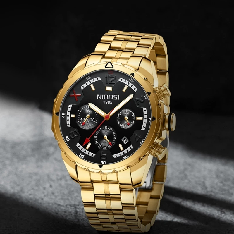 NIBOSI Mens Watches Top Brand Luxury Chronograph Quartz Watch Stainless Steel Waterproof  Luminous Wristwatch Relogio Masculino