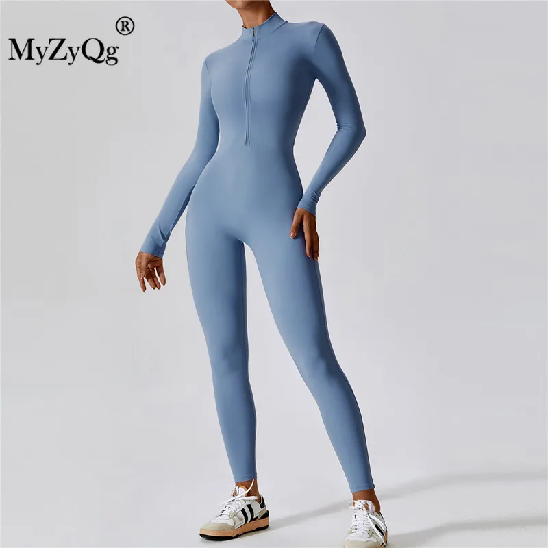 

MyZyQg Women Zipper Long Sleeve Yoga Jumpsuit Ballet Dance Aerial High Intensity Bodybuilding Bodysuit Tracksuit Gym Sportswear