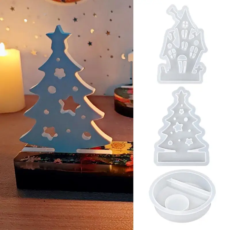 Christmas Series Candle Holder Silicone Mold DIY handmade 3D Gypsum Crafts Tea Light Candlestick Ornament Resin Mould Home Decor