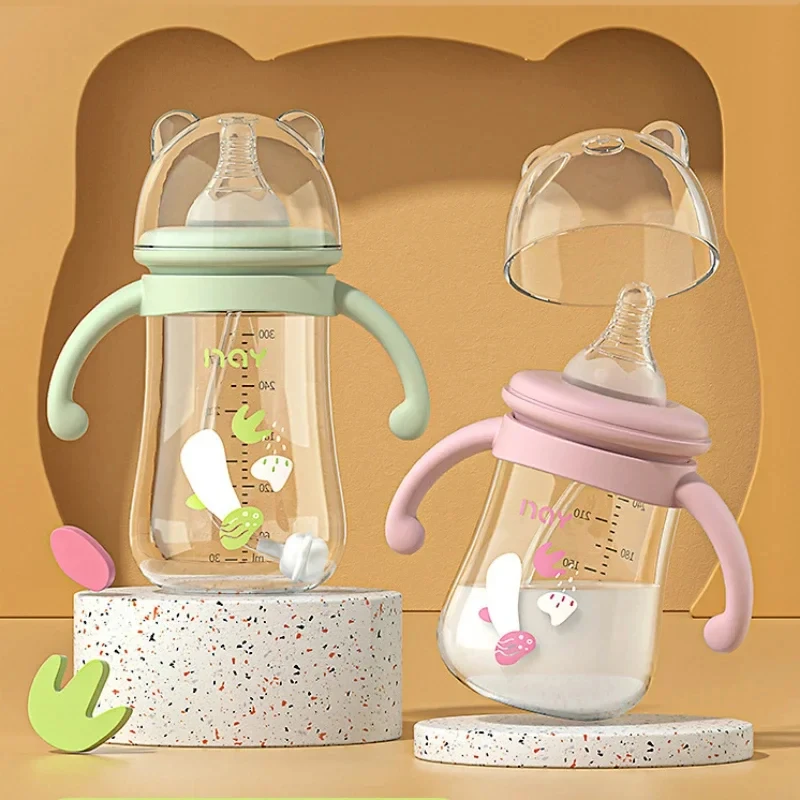 Baby Bottle with Handle PP Bottle Water Cup Set Silicone Pacifier 300ML Large Capacity Multi-purpose Baby Feeding Supply