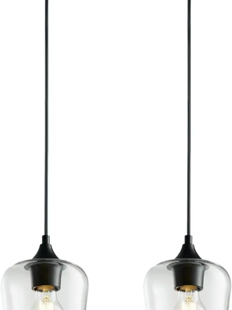 

h Pendant Lights Kitchen Island Black, Industrial Pendant Light Fixtures Ceiling Hanging Set of 2, Farmhouse Glass