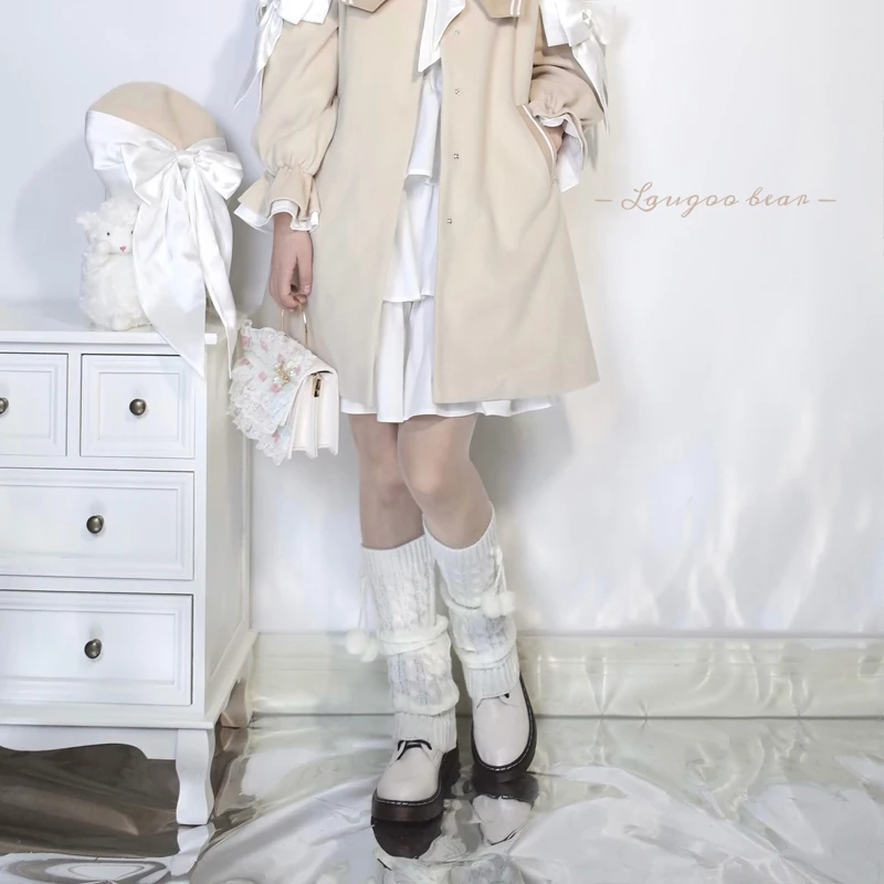 Japanese style JK Socks Fur Ball Woolen Yarn Socks Bubble Socks All-Match Knee Students Warm-Keeping Lolita Foot Sock Women