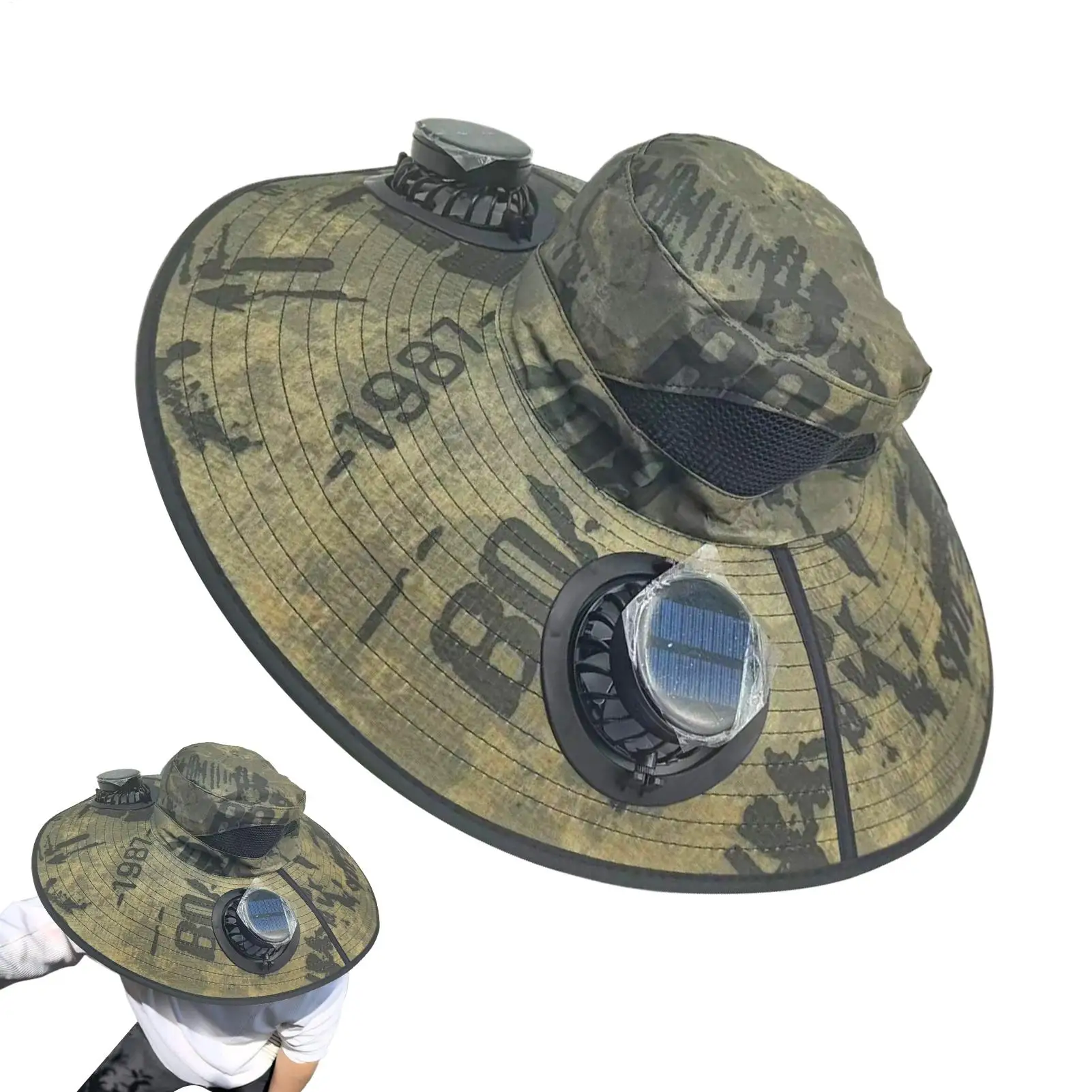 Double Fan Sun Hat For Men Summer Outdoor Fishing Sun Protection Visor Fisherman Hat 15CM Wide Brim Breathable Bucket Hat Male